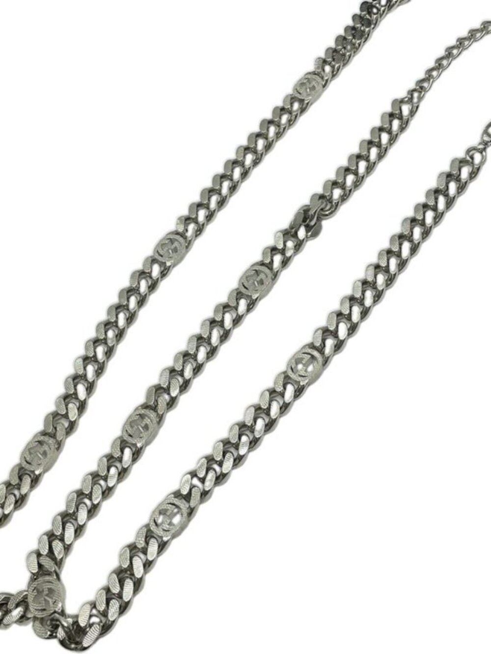 Gucci Interlocking Chain Belt Choker Black Leather Silver - Picture 8 of 10